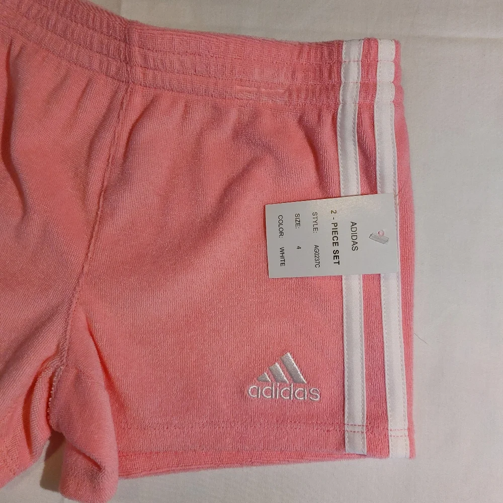 Adidas Trefoil French Terry Girls Shorts NWT Size 4 Pink White
